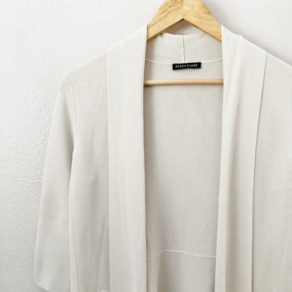 EILEEN FISHER | Silk Organic Cotton Interlock Cardigan Beige Cream | Size - Picture 4 of 8